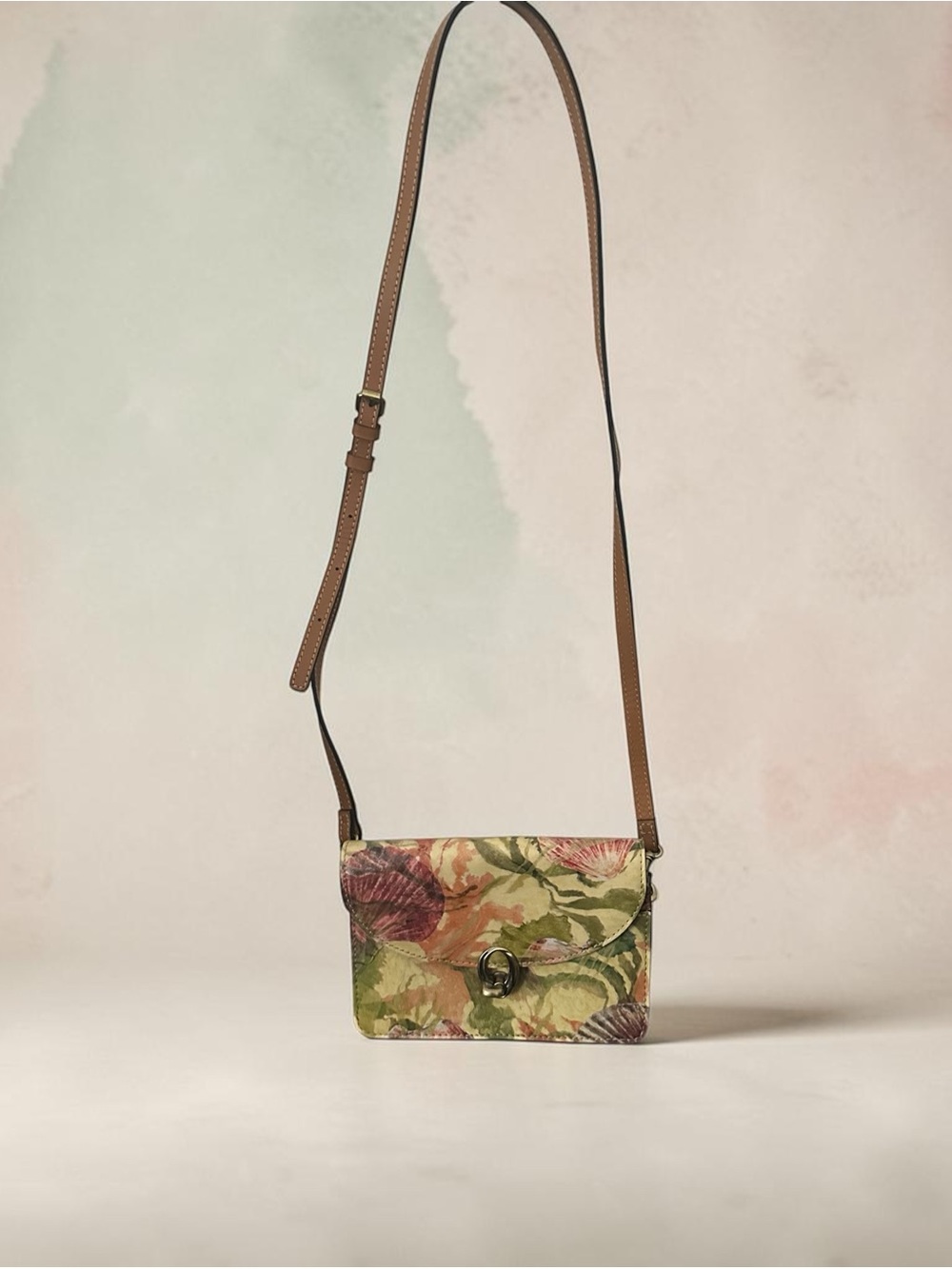 Patricia Nash Bella Leather Crossbody Bag Seashells by the Seashore Multi Print